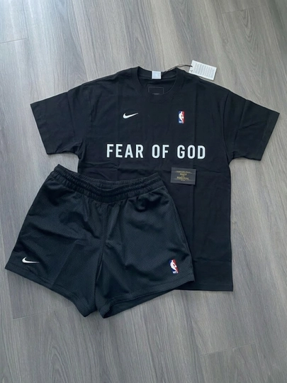 Мужской комплект, футболка и шорты, спорт, для зала, Nike Fear of God, NBA, 100% хлопок — KEDDSHP-ALI5-ЧЕРН-S/M