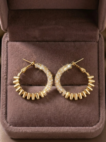 Серьги кольца, серьги конго, женские серьги, золотистые серьги, серьги со стразами — BUVA-ZIRAK03-ЗОЛОТ