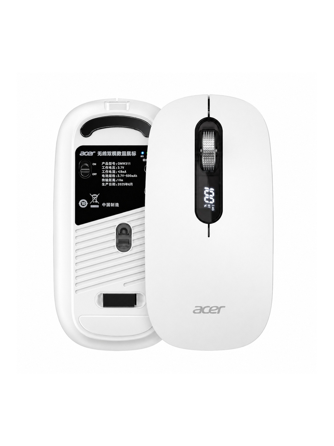 Acer OMW311 simsiz sichqoncha, Bluetooth + 2.4G, Type-C, 1600 DPI,shovqinsiz tugmalar - 
