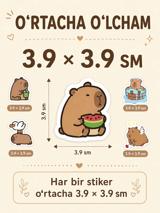 Nakleykalar, stikerlar "Mushuk, tuya, laylak, yo'lbars, belka, kapibara, yenot" noutbuk