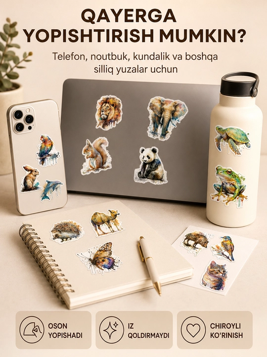 Наклейки, стикеры "Кот, верблюд, аист, тигр, белка, капибара, енот" для ноутбука