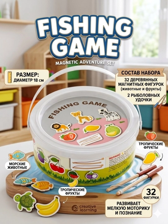 Развивающий игровой центр для детей: многофункциональная панель и рыбалка с удочкой - 