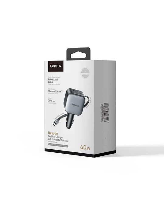 UGREEN EC602 (55212B) 60W tortiladigan USB-C kabeliga ega avtomobil zaryadlovchi qurilmasi