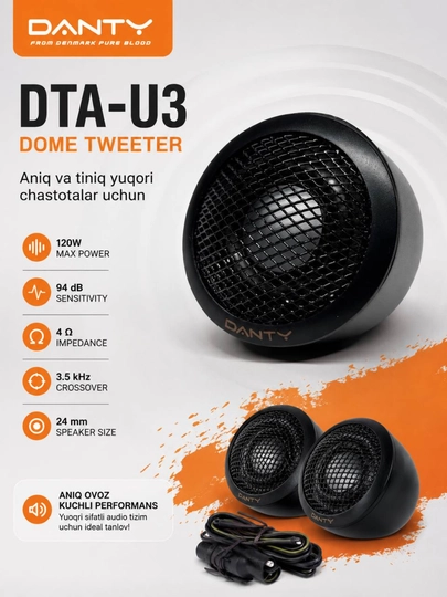 Danty DTA-U3 Avto Pishalka Tweeter 24 mm, 120W, 94 dB - 