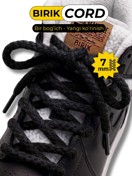 BIRIK CORD - yumaloq o'rilgan bog'ich 7mm 120sm krossovka uchun, 15 rang - 