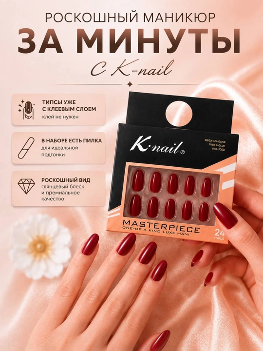 Elegant ko‘rinishda ulama tirnoqlar, yelim bilan, 24 dona