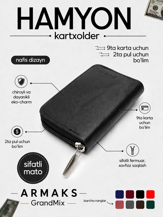 Hamyon - kartxolder, Zamokli hamyon, card holder, bank kartalari uchun zamonaviy hamyon - 