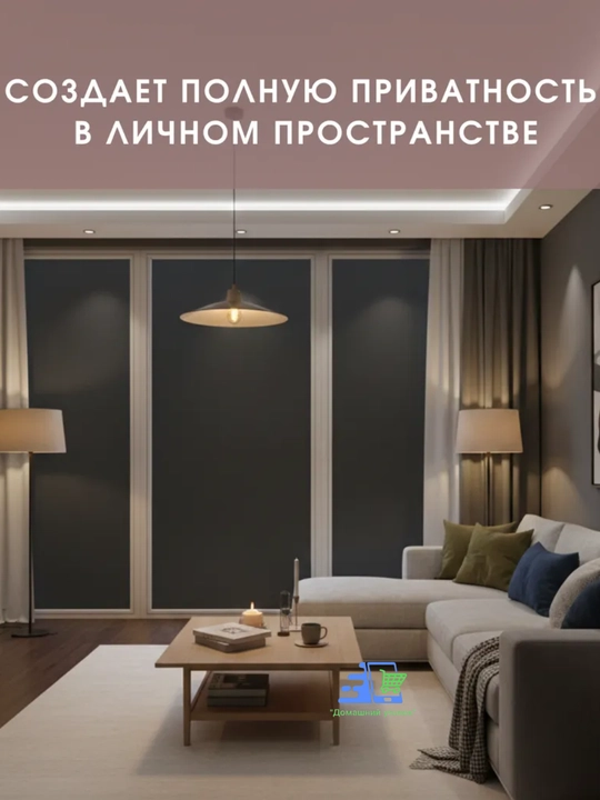 Пленка на окно блэкаут 60x200 самоклеящаяся матовая солнцезащитная черная на стекло - 