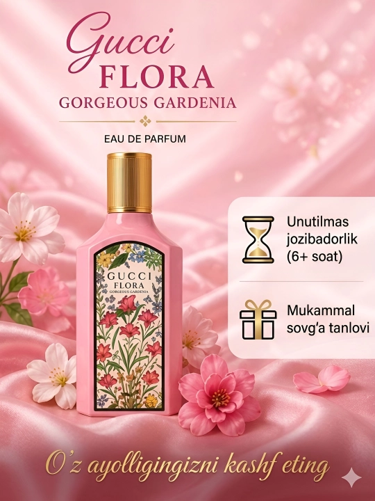 Ayollar Gucci Flora Gorgeous Gardenia parfyum suvi, ayollar uchun ifor, 100 ml