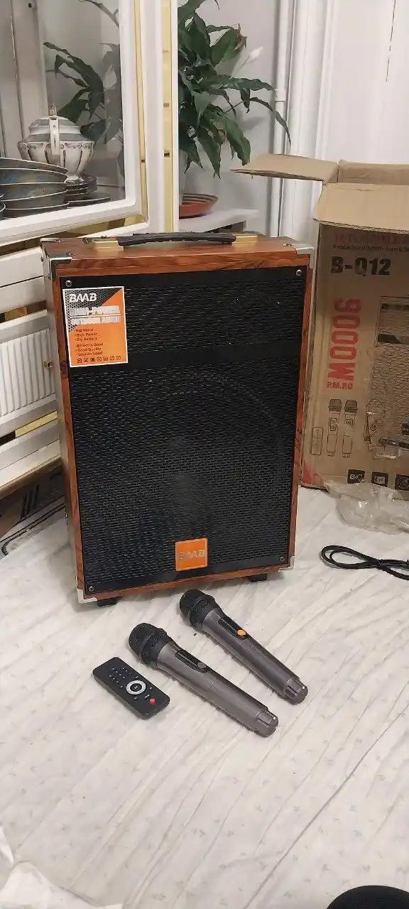 Портативная колонка B-Q12 , караоке Bluetooth с микрофоном и пультом, беспроводная bq12