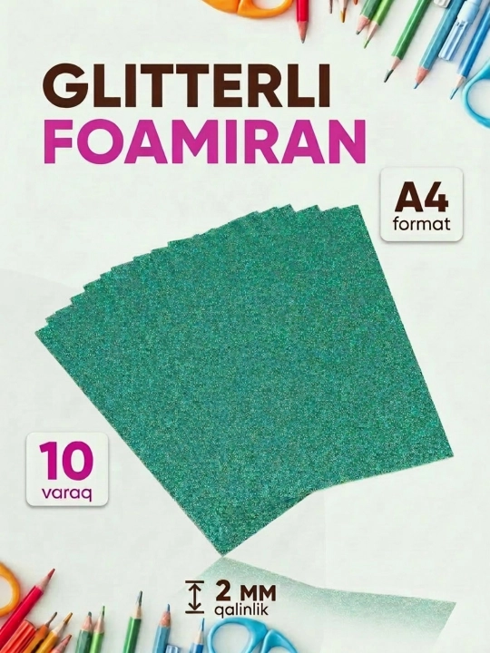 Yaltiroq rangli qog'oz, Purpurina eva, A3 va A4, 10 dona