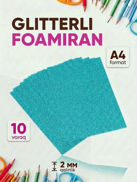 Yaltiroq rangli qog'oz, Purpurina eva, A3 va A4, 10 dona