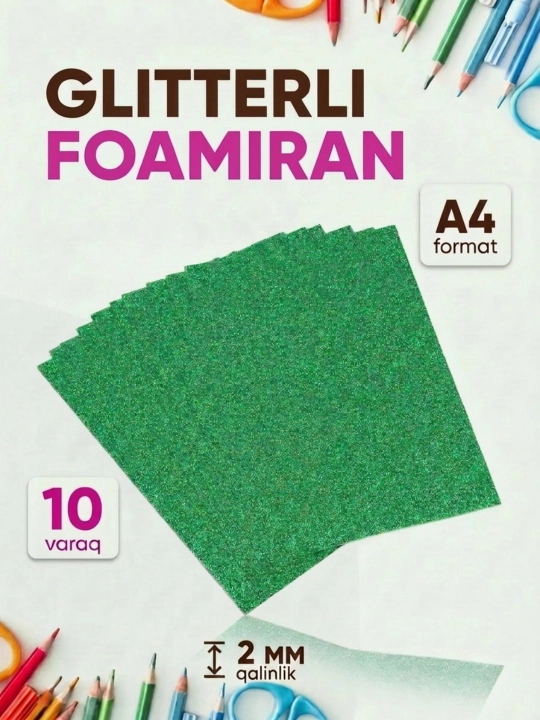 Yaltiroq rangli qog'oz, Purpurina eva, A3 va A4, 10 dona