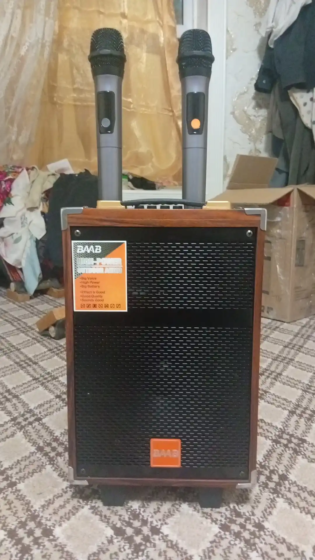 Portativ karaoke dinamiki, Profesional ovoz, 2ta simsiz mikrofon, uzoq muddatli quvvat