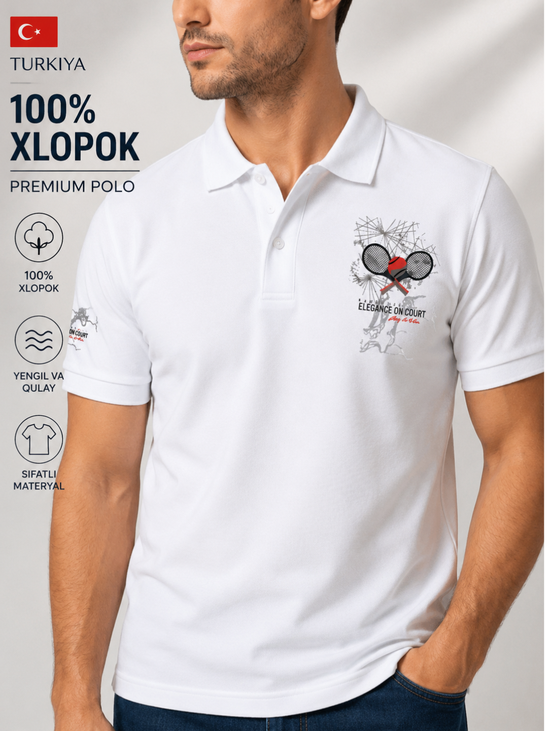 Erkaklar polo futbolka Turkiya, 100% paxta, klassik futbolka - 