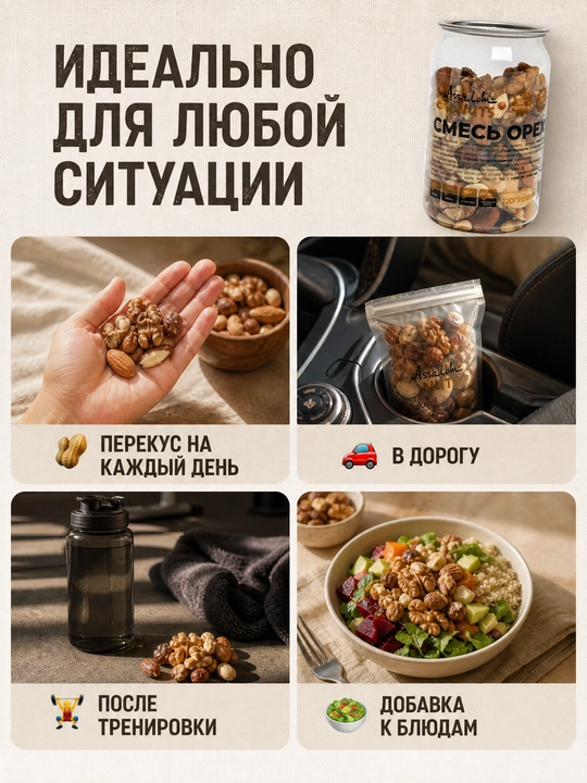 Смесь орехов — энергетический заряд природы в одном пакете, 120 гр
