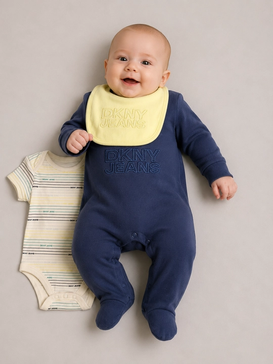 Комплект для новорожденных DKNY Jeans 3 в 1, боди, ползунки и нагрудник, newborn baby set - 