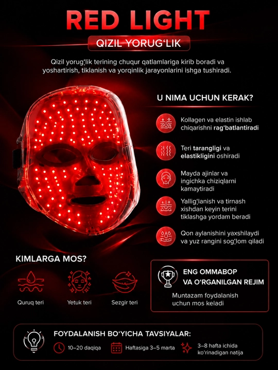 LED-маска для лица 7 цветов, светотерапия кожи, уход против акне, морщин и воспалений дома