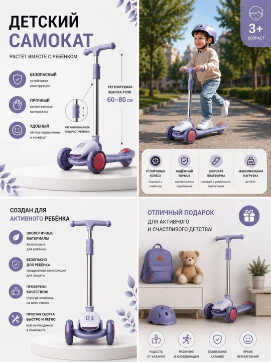 Детский трёхколёсный самокат