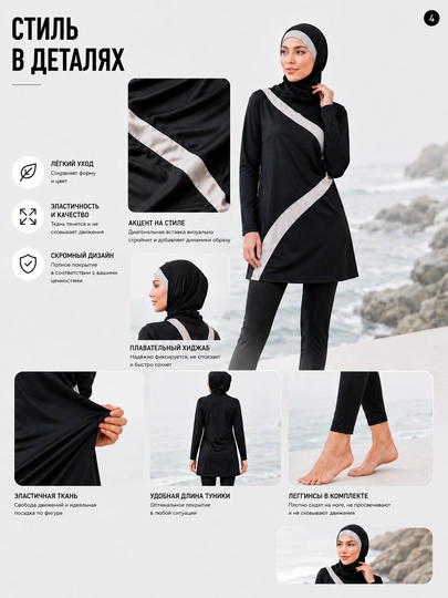 Ayollar uchun cho'milish kiyimi, yopiq, muslimalar uchun, burkini