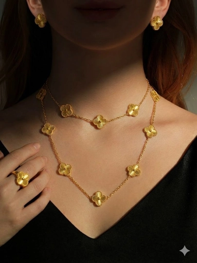 Длинное колье и серьги из коллекции Vintage Alhambra в стиле Van Cleef & Arpels — 0207200-ALHAMBRA-ЗОЛОТ