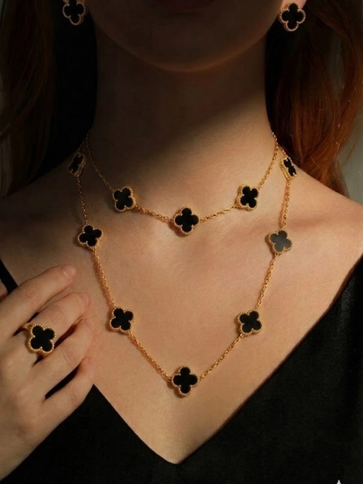 Длинное колье и серьги из коллекции Vintage Alhambra в стиле Van Cleef & Arpels — 0207200-ALHAMBRA-ЧЕРН