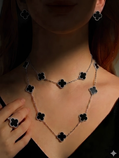 Длинное колье и серьги из коллекции Vintage Alhambra в стиле Van Cleef & Arpels — 0207200-ALHAMBRA-ЧЕРНСТЕ