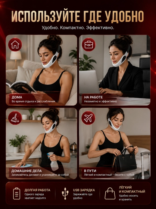 Mikrotokli LED massajyor yuz va iyak uchun,V-lifting, yuz ovalini taranglashtirish,lifting