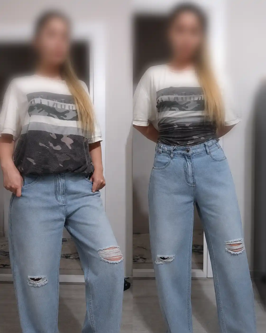 Ayollar uchun tizzasi yirtilgan erkin "Baggy" jinsi shimlari