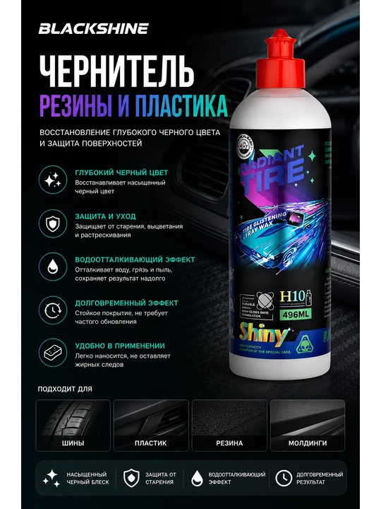 BLACKSHINE Чернитель резины и пластика гидрофобный, защита от выгорания, трещин и грязи