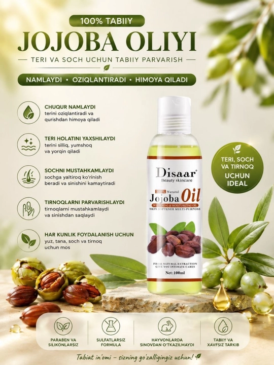 Teri va soch parvarishi uchun Disaar jojoba moyi
