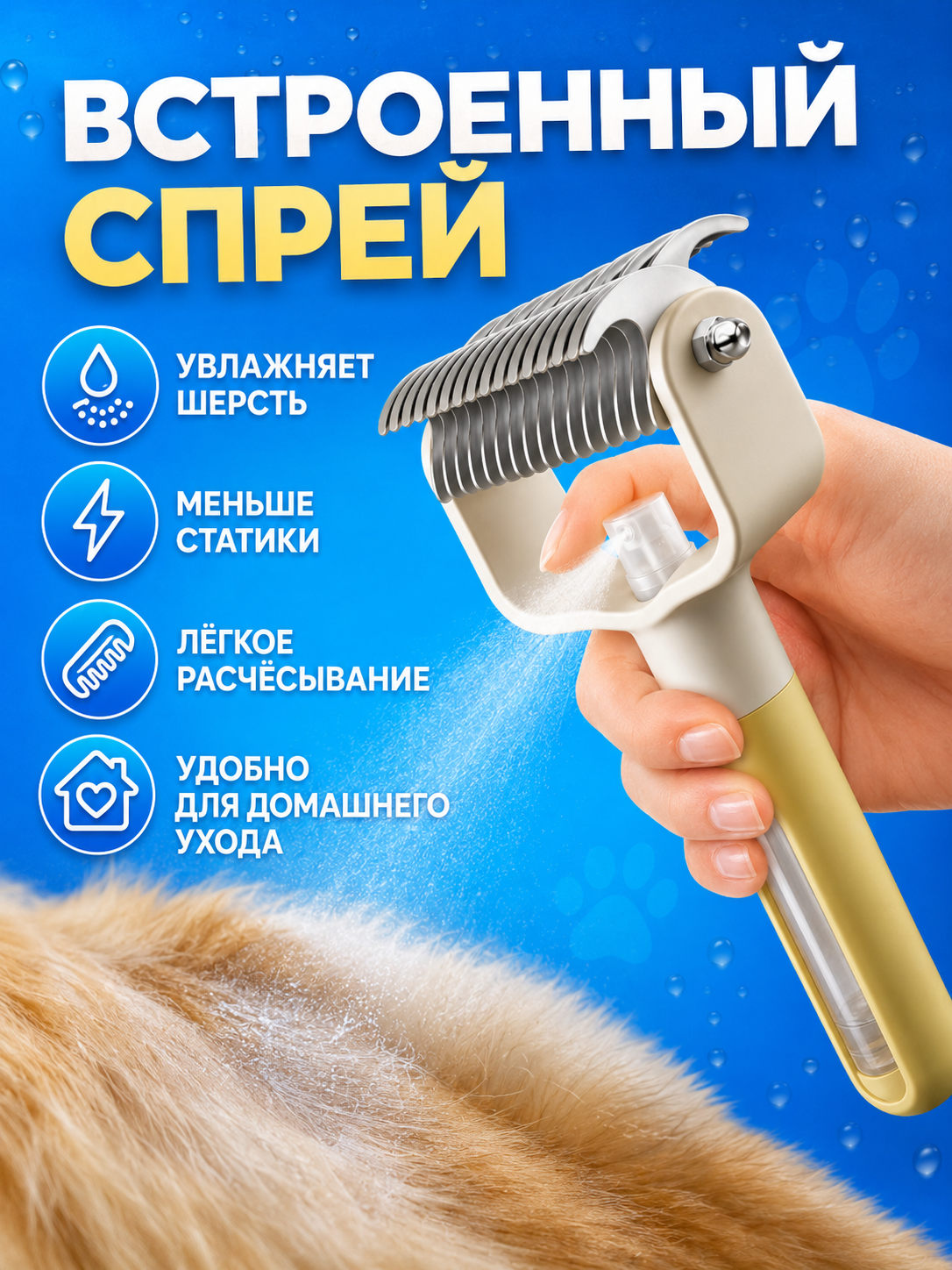 Расческа для кошек и собак 2 в 1 колтунорез, спрей щетка для шерсти