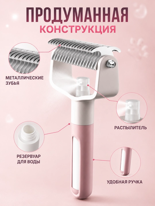 Расческа для кошек и собак 2 в 1 колтунорез, спрей щетка для шерсти