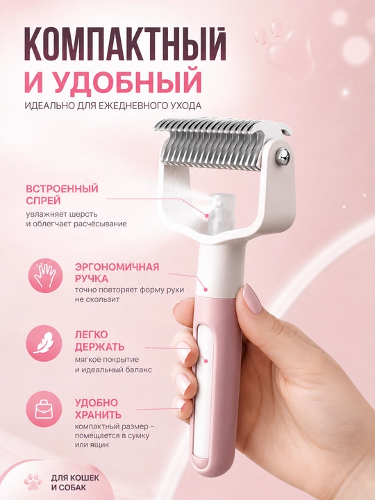 Расческа для кошек и собак 2 в 1 колтунорез, спрей щетка для шерсти