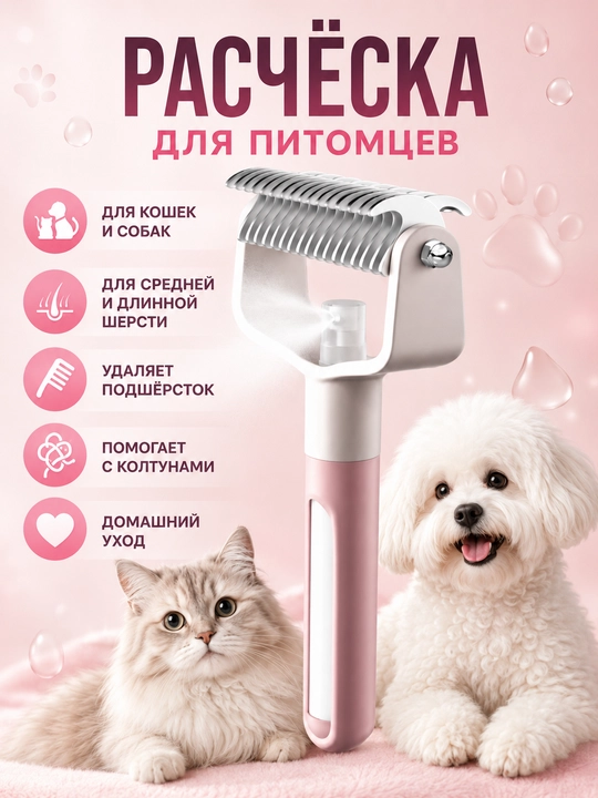 Расческа для кошек и собак 2 в 1 колтунорез, спрей щетка для шерсти