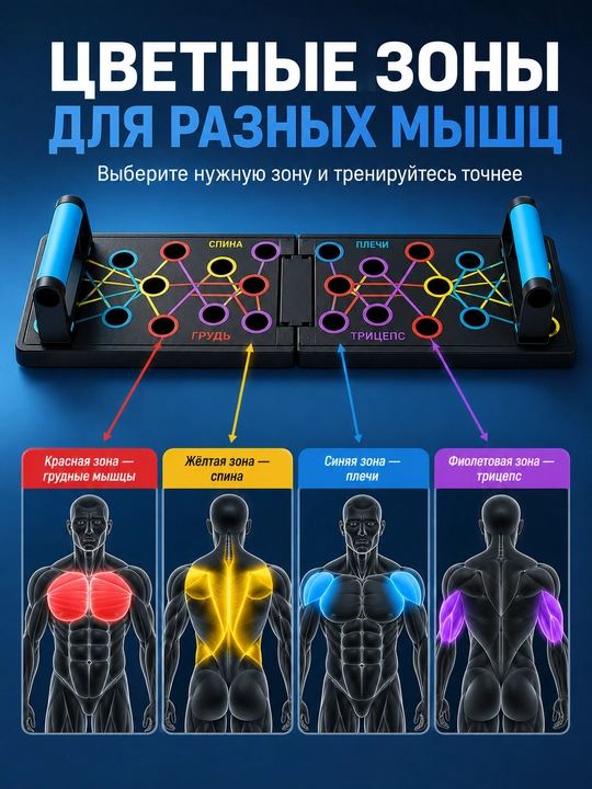 Доска для отжиманий складная 4 зоны упоры для фитнеса дома и тренировки，до 150 кг