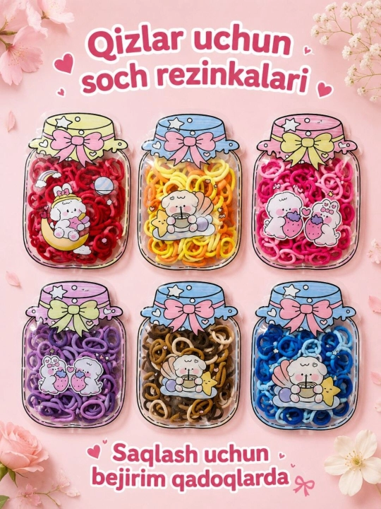 Набор мягких, эластичных и бесшовных резинок для волос для девочек. 100 штук
