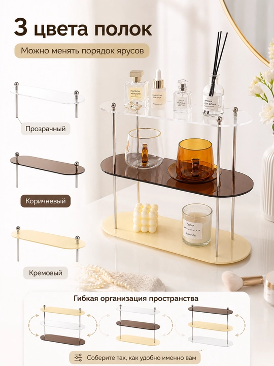 Органайзер для косметики 3 яруса настольная полка для духов и ухода