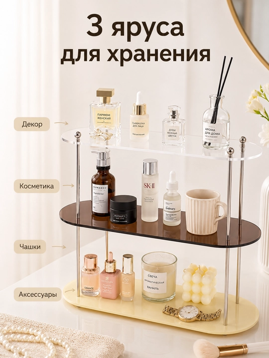 Органайзер для косметики 3 яруса настольная полка для духов и ухода