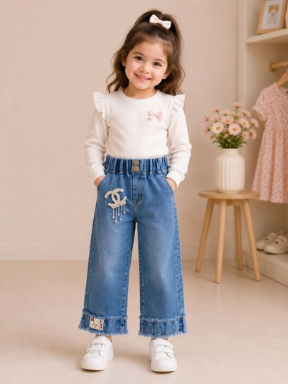 Джинсы для девочек (Wide Leg) — 1510006-CHANEL-СВЕТСИН-4 года