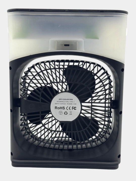 Ushbu qora portativ mini fan va namlagich 2-in-1 USB Type-C porti bilan quvvatlanadi