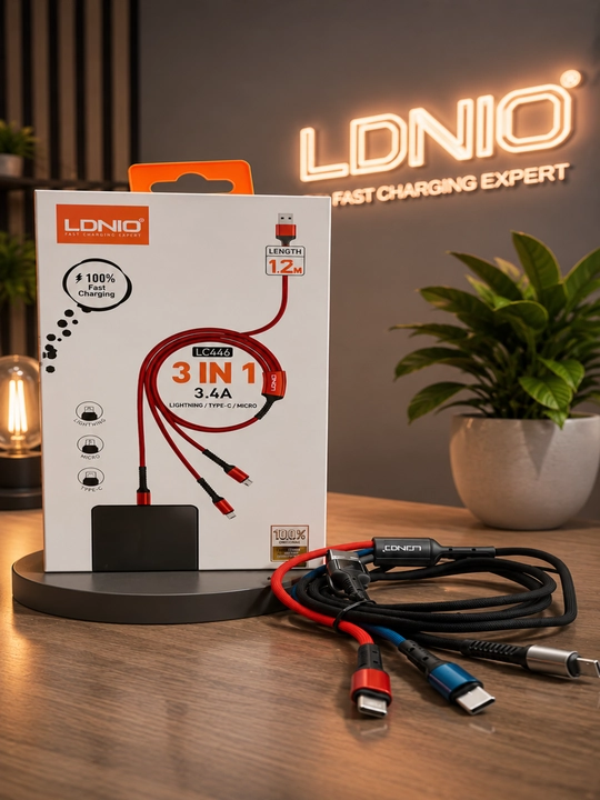 Кабель для быстрой зарядки LDNIO, 3 в 1 (Lightning / Type-C / Micro) - 3,4 А, 1,2 м