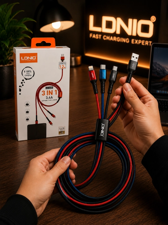 Кабель для быстрой зарядки LDNIO, 3 в 1 (Lightning / Type-C / Micro) - 3,4 А, 1,2 м - 