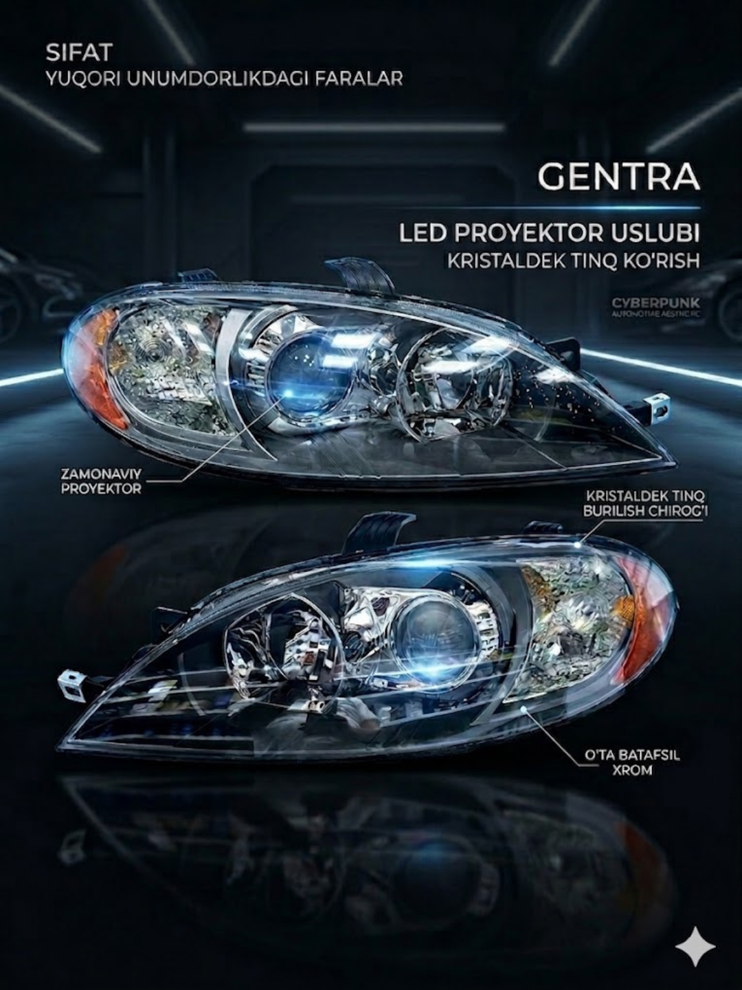 Фары gentra, led фары, проекторные фары, передние фары gentra, тюнинг - 