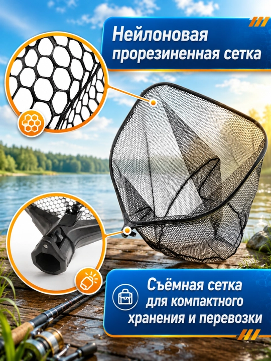 Подсачок для ловли рыбы, сгибаемый, с телескопической ручкой