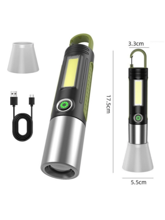 Фонарик аккумуляторный LED COB USB с карабином подвесной для кемпинга рыбалки авто дома