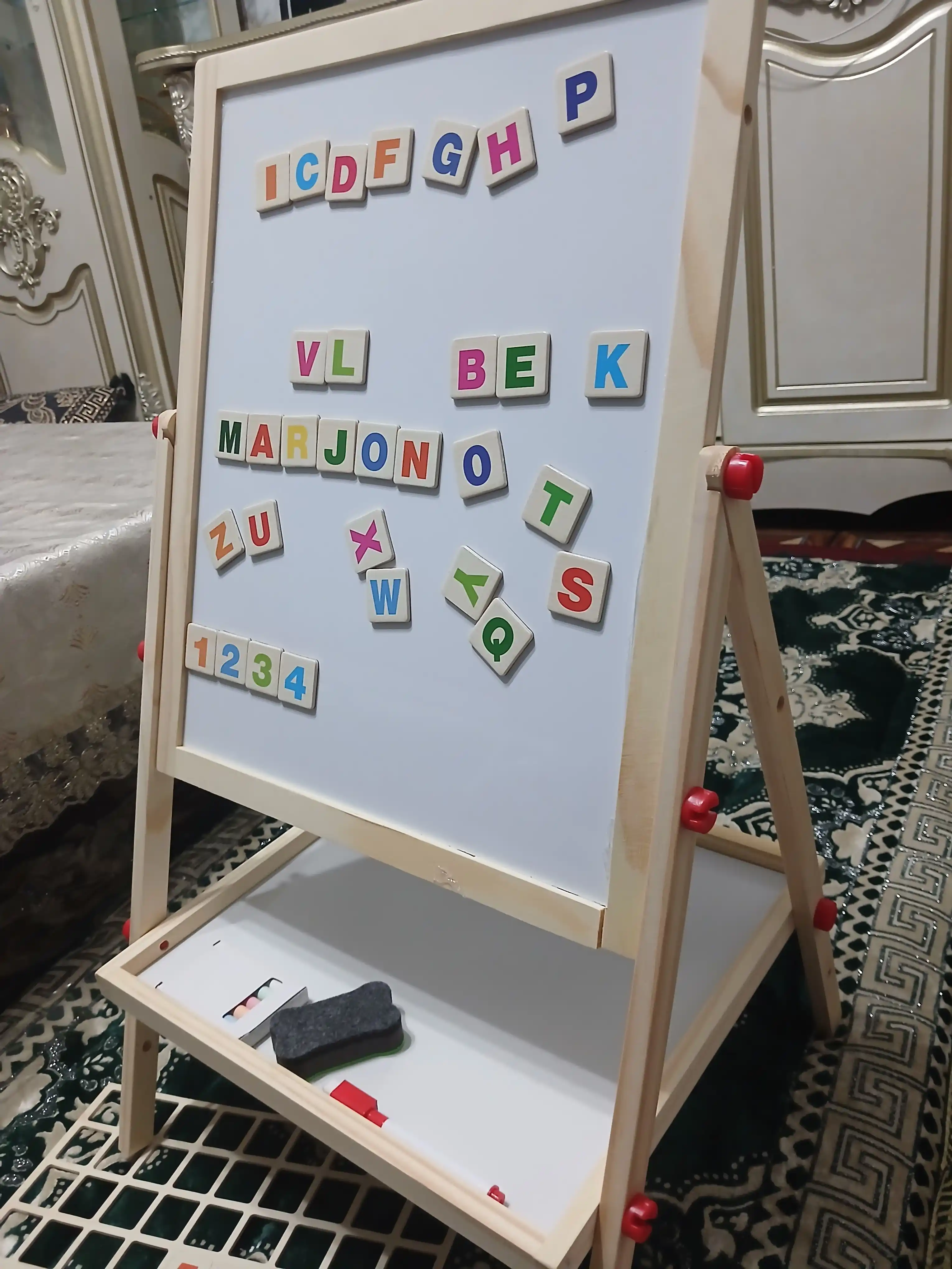 Мольберт для рисования, детский, двусторонний, с маркерами, мелками, магнитная доска