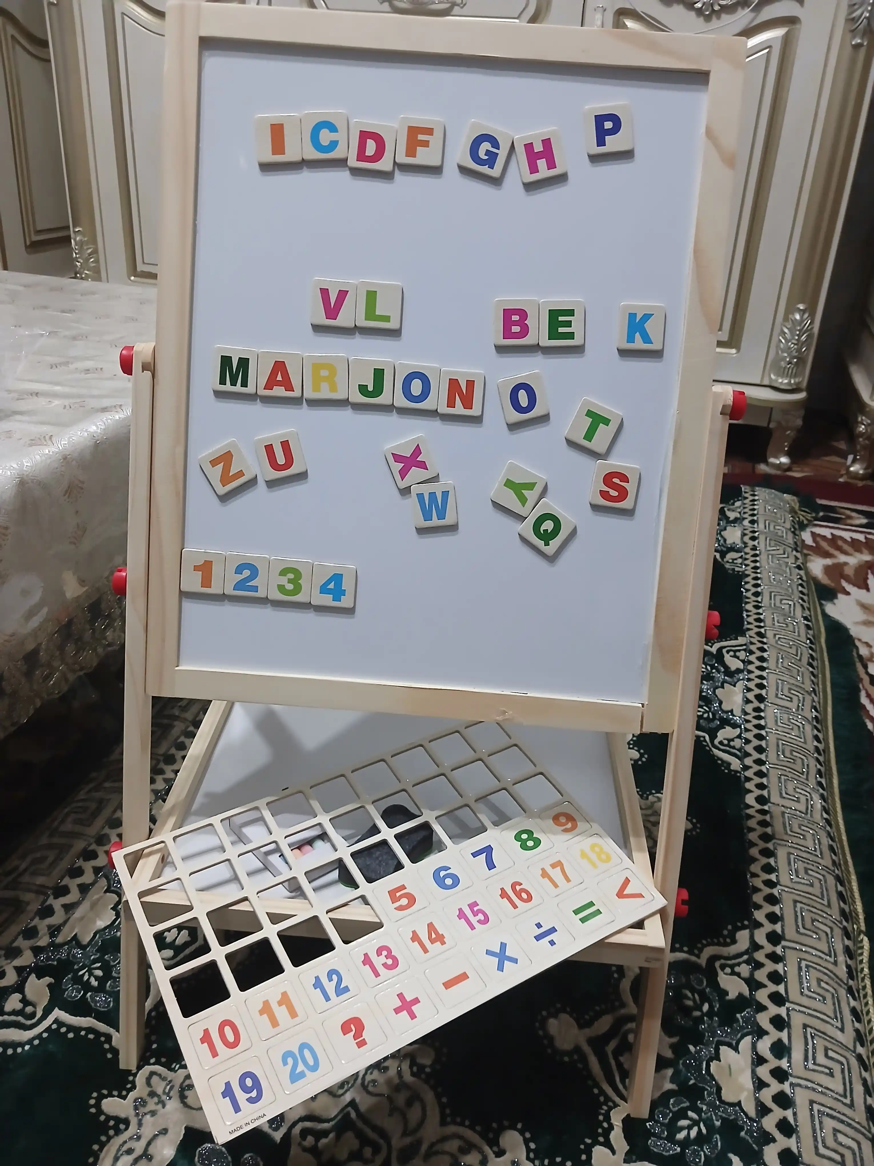 Мольберт для рисования, детский, двусторонний, с маркерами, мелками, магнитная доска