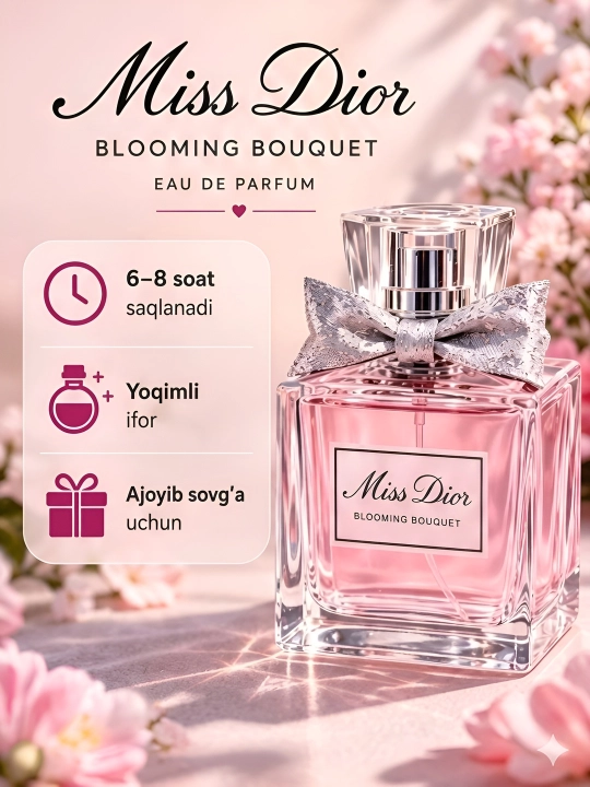 Ayollar uchun Miss Dior Blooming Bouquet Eau de Parfum atiri, 100 ml - 