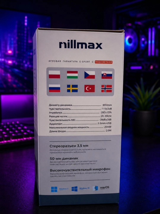 Nillmax NGN103 Gaming Quloqchin,RGB, Stereo Ovoz, Mikrofon, USB va AUX, Kompyuter uchun